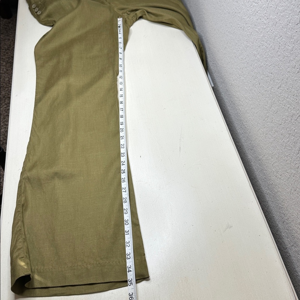Cabi Women's‎ Linen Blend Charlie Trouser Size 14 Olive Green Flared Pant #5314L - Picture 14 of 16
